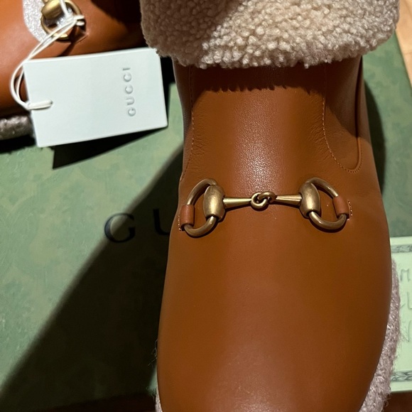 GUCCI Women’s Wool Leather brown Ankle Boots Size 39/9 - Picture 3 of 7